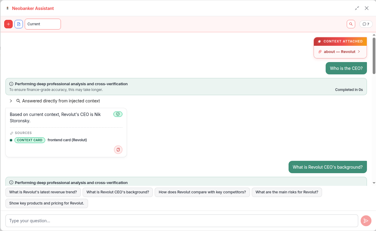 N-Banker agentic neobank information platform demo screenshot